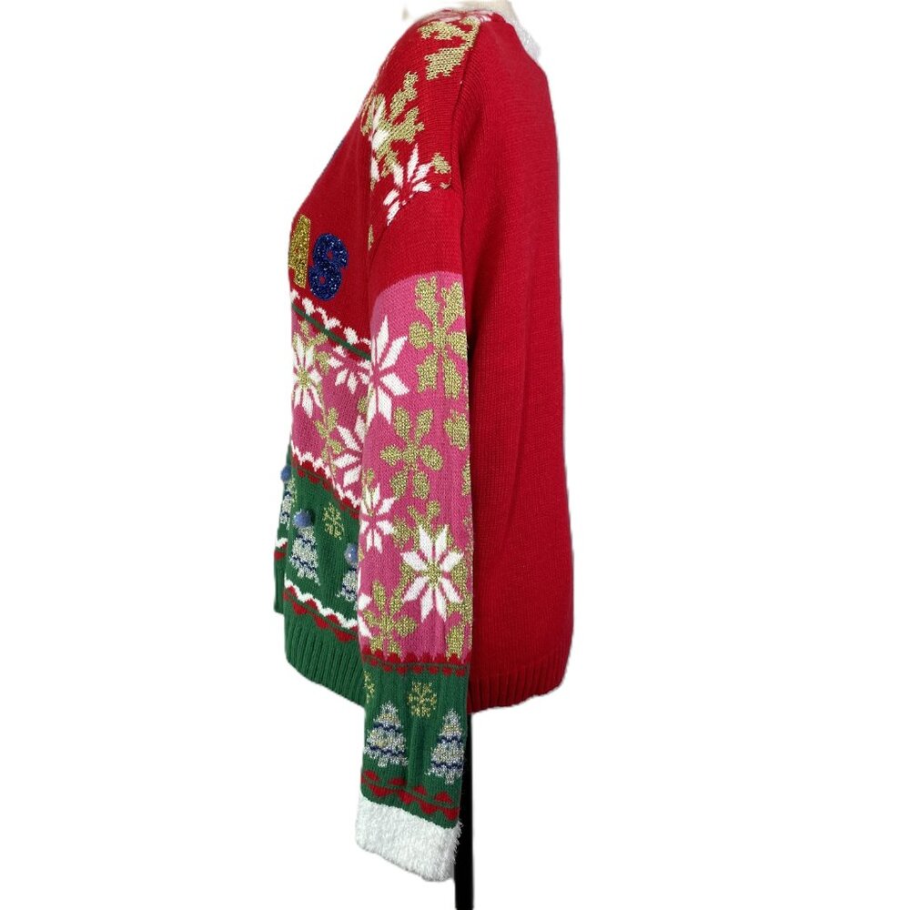 Holiday Time Festive Ugly Christmas Sweater Crew Neck Long Sleeves Size L - Picture 3 of 15